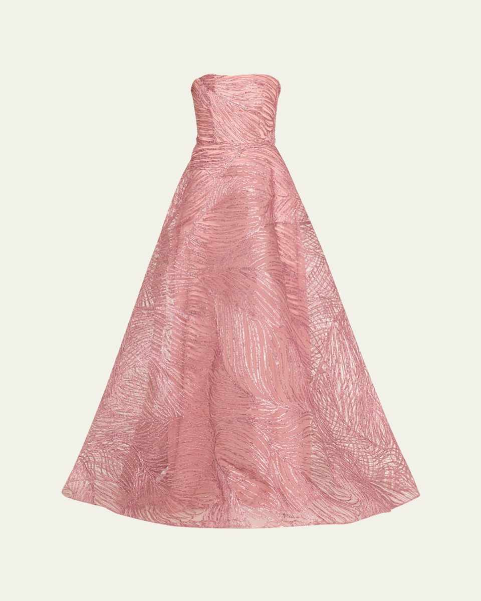 Strapless Raffia Embroidered Gown